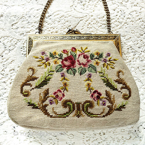 ビンテージバッグ　大 プチポアン　お花刺繍 - ウインドウを閉じる