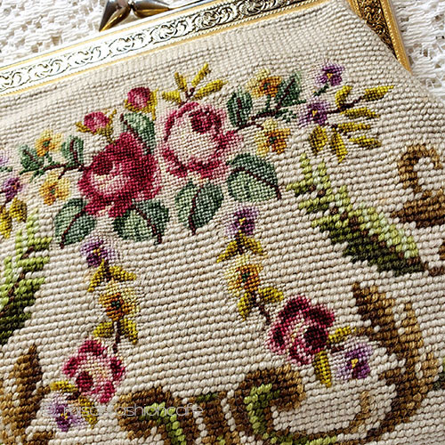 （画像用） ビンテージバッグ　大 プチポアン　お花刺繍