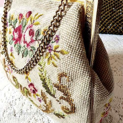 （画像用） ビンテージバッグ　大 プチポアン　お花刺繍