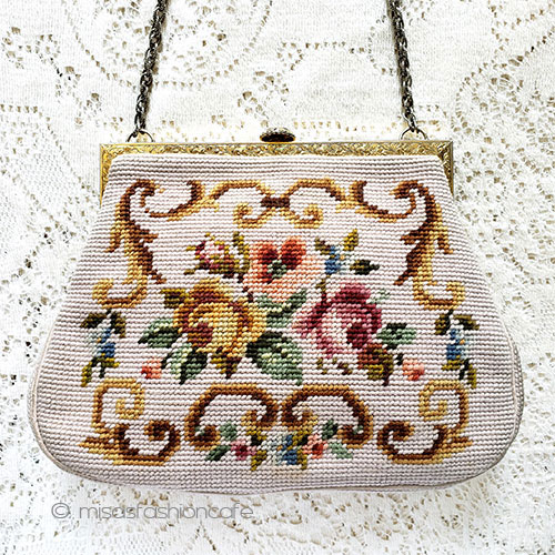 ビンテージバッグ　ローズ プチポアン　お花刺繍 - ウインドウを閉じる