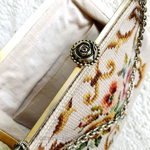 （画像用） ビンテージバッグ　ローズ プチポアン　お花刺繍