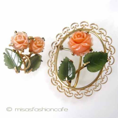 （画像用） Krementz刻印 セット 14Kgf 珊瑚・翡翠