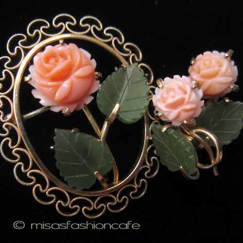 （画像用） Krementz刻印 セット 14Kgf 珊瑚・翡翠