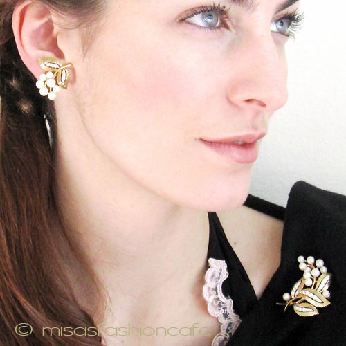 （画像用） クラウントリファリ Trifari パール花 セット