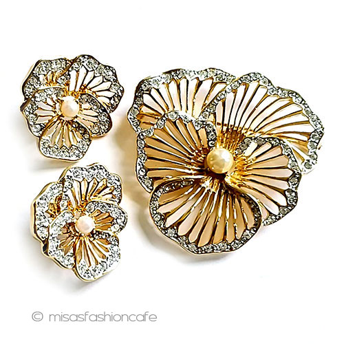 ピアス＆ブローチSET すみれパンジーのお花 - ウインドウを閉じる