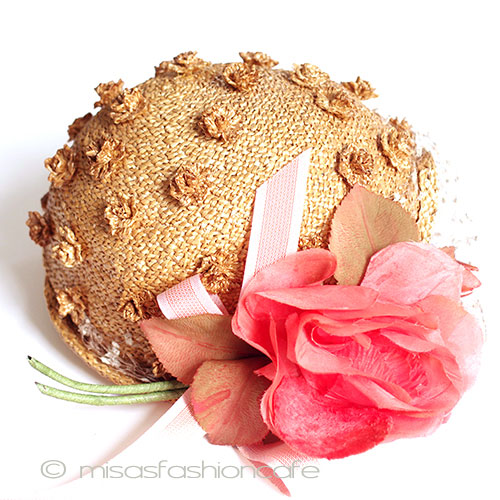 （画像用） ヴィンテージ　ハット お花立体編み＆チュール