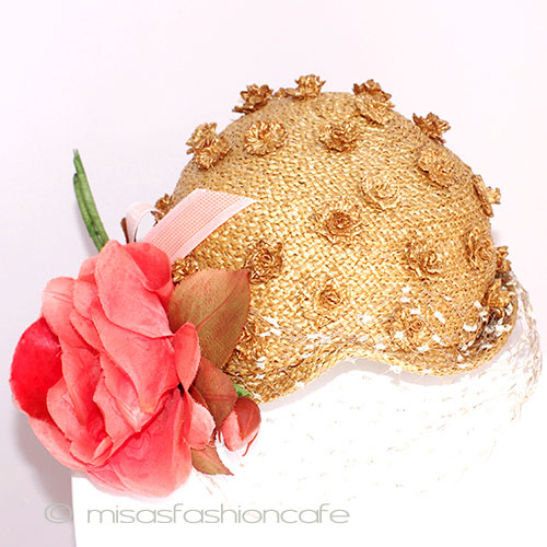 （画像用） ヴィンテージ　ハット お花立体編み＆チュール