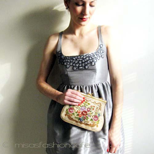 （画像用） ヴィンテージ　バッグ MOパール　花プチポアン