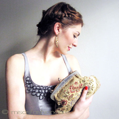 （画像用） アンティーク　バッグ イタリア製　花刺繍