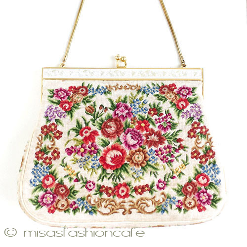 ヴィンテージ　バッグ 総刺繍花 プチポアン - ウインドウを閉じる