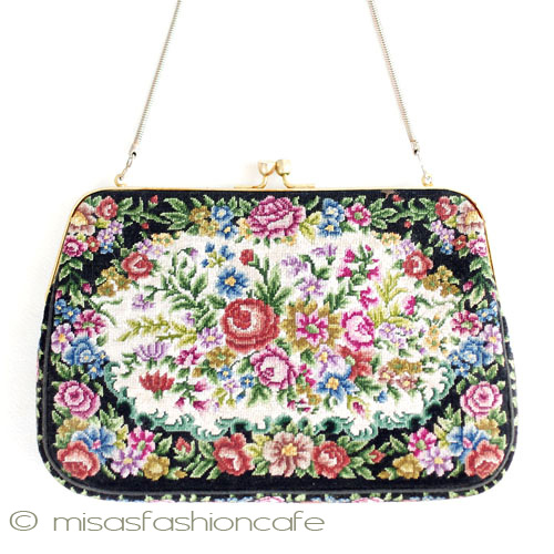 ビンテージ　バッグ 総刺繍お花プチポアン - ウインドウを閉じる