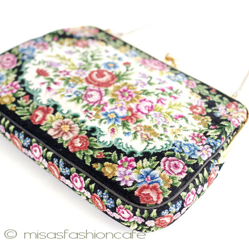 （画像用） ビンテージ　バッグ 総刺繍お花プチポアン