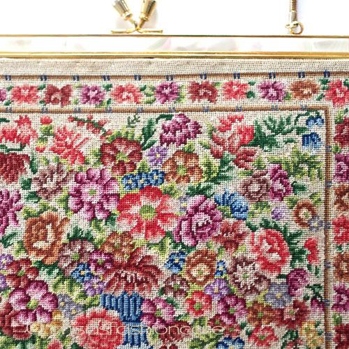 （画像用） ヴィンテージ　バッグ 総刺繍お花 プチポアン