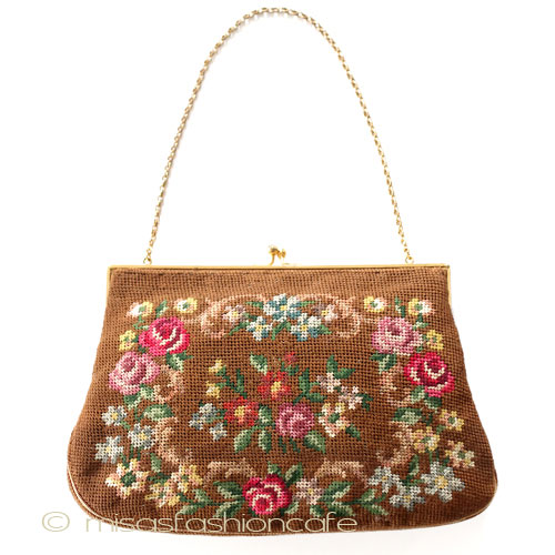 ビンテージ　バッグ ローズ刺繍プチポアン - ウインドウを閉じる