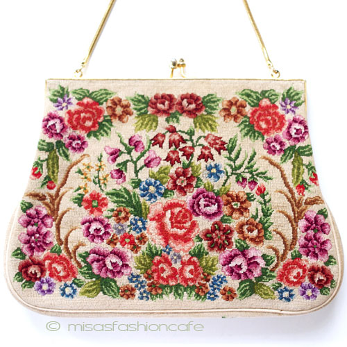ヴィンテージ　バッグ 総刺繍花 プチポアン - ウインドウを閉じる