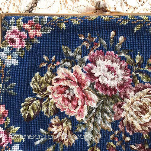 （画像用） ヴィンテージ　バッグ　 プチポアン花刺繍　特大！