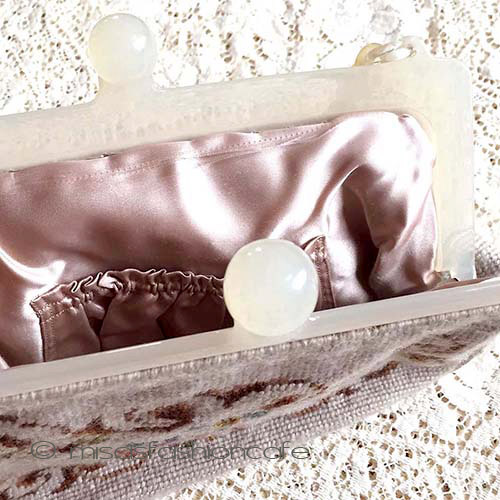 （画像用） ヴィンテージ花刺繍バッグ大 レモンカラーのセルロイド製