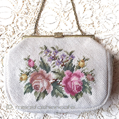 ヴィンテージ刺繍バッグ（大） プチポアンお花ブーケ - ウインドウを閉じる