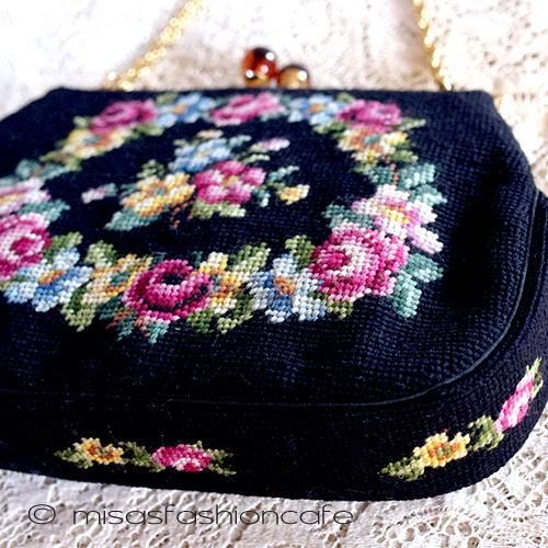 （画像用） ヴィンテージバッグ（大） プチポアン　お花リース