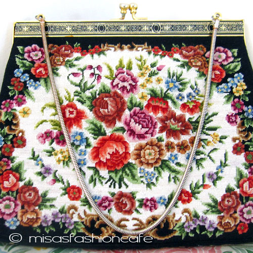 （画像用） ヴィンテージ バッグ 総刺繍お花 プチポアン