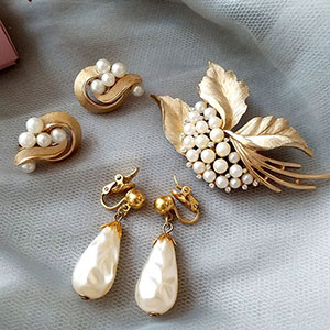 TrifariトリファリSET 「金パール」3点セット