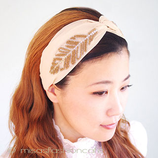 フェザー刺繍ヘアバンド