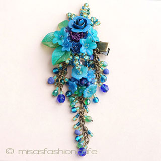 CA/仏製ヘアークリップ ブルーグリーンのお花
