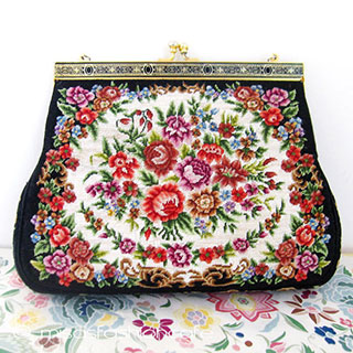 ヴィンテージ バッグ 総刺繍お花 プチポアン