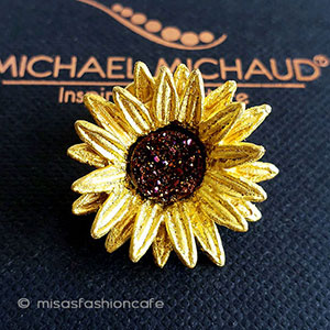 マイケルミショーブローチ 天然石　ひまわりの花