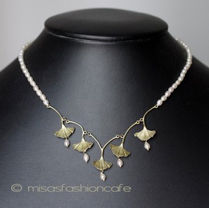 Michaudネックレス　新着 　真珠　イチョウの葉