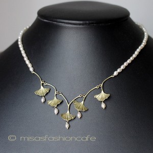 Michaudネックレス　新着 　真珠　イチョウの葉