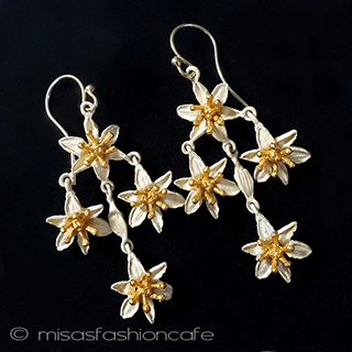 ミショー花シャンデリア イヤリングまたはピアス　