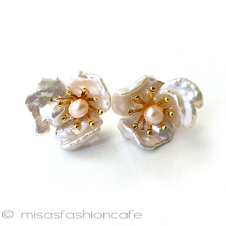 ケシパール真珠の花ピアス スターリングシルバー銀製
