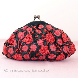 ＳＡＮＴＩサンティ　バッグ コーラルレッド花刺繍