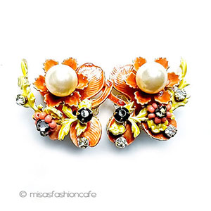 ヴィンテージイヤリング パール＆エナメルのお花