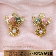 Kramer　イヤリング 　本真珠・天然石の花