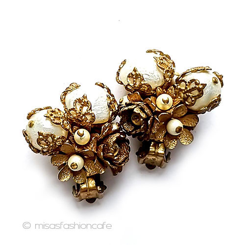 ヴィンテージアクセサリー パールお花イヤリング