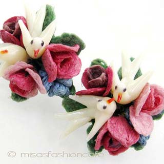 鳥お花ブーケイヤリング