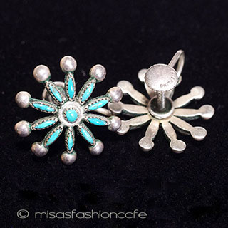 ターコイズ・銀製の花 Sterling　イヤリング