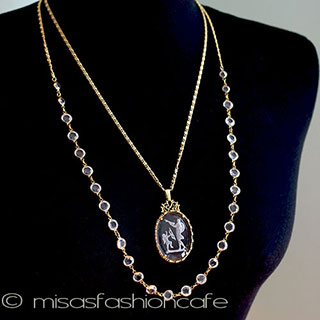 GoldetteNY　ネックレス クリスタル2連カメオ