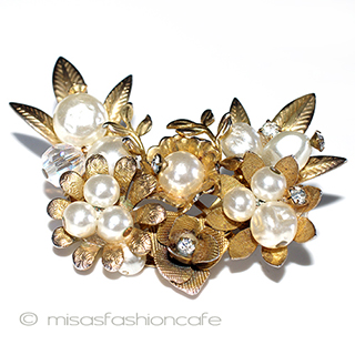 お花ブーケブローチ バロックパールRS金葉
