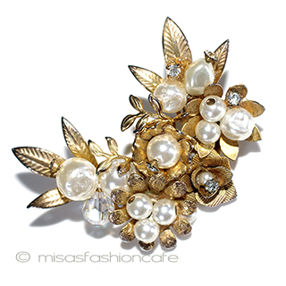 お花ブーケブローチ バロックパールRS金葉