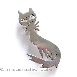 スターリングシルバー 猫ブローチ兼ペンダント