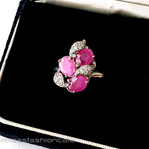 天然石ルビーの花リング スターリングシルバー指輪