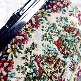 ヴィンテージ刺繍バッグ タペストリー　お花と家