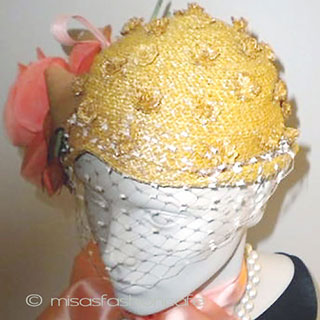 ヴィンテージ　ハット お花立体編み＆チュール