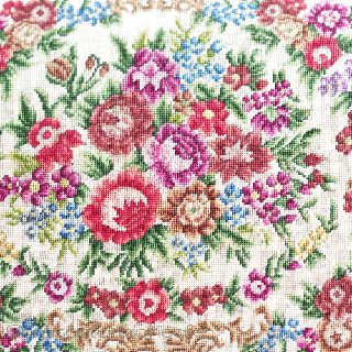 ヴィンテージ　バッグ 総刺繍花 プチポアン