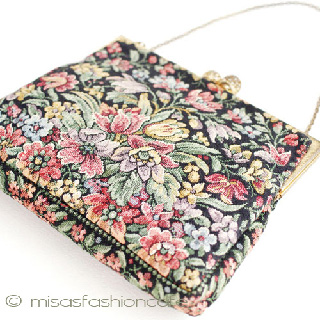 ヴィンテージバッグ　 フランス製　花刺繍