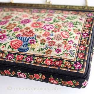 ヴィンテージ　バッグ 総刺繍お花 プチポアン