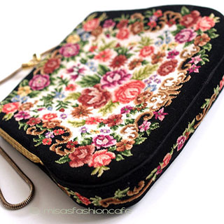 ヴィンテージ　バッグ 総刺繍お花プチポアン